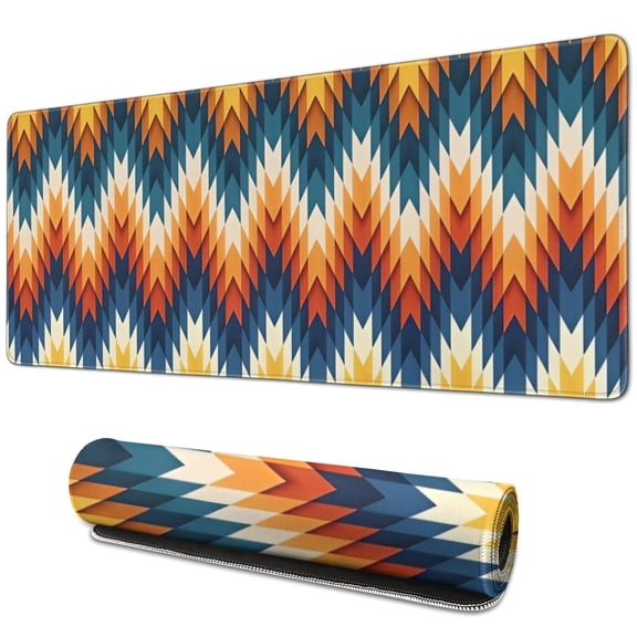 Long Mouse Pads for Desk,Orange Geometric Pattern Desk Mats on Top Of Desks, Desk Mouse Pad Extra Large with 3mm Non-Slip Base and Stitched Edge for Gaming,Office,Work,Home 31.5"x11.8"