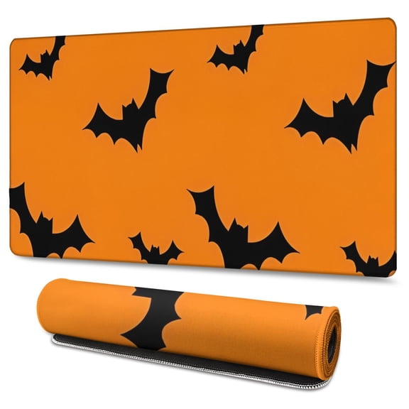Long Mouse Pads for Desk,Orange Halloween Bats Desk Mats on Top Of Desks, Desk Mouse Pad Extra Large with 3mm Non-Slip Base and Stitched Edge for Gaming,Office,Work,Home 47.3x23.6in