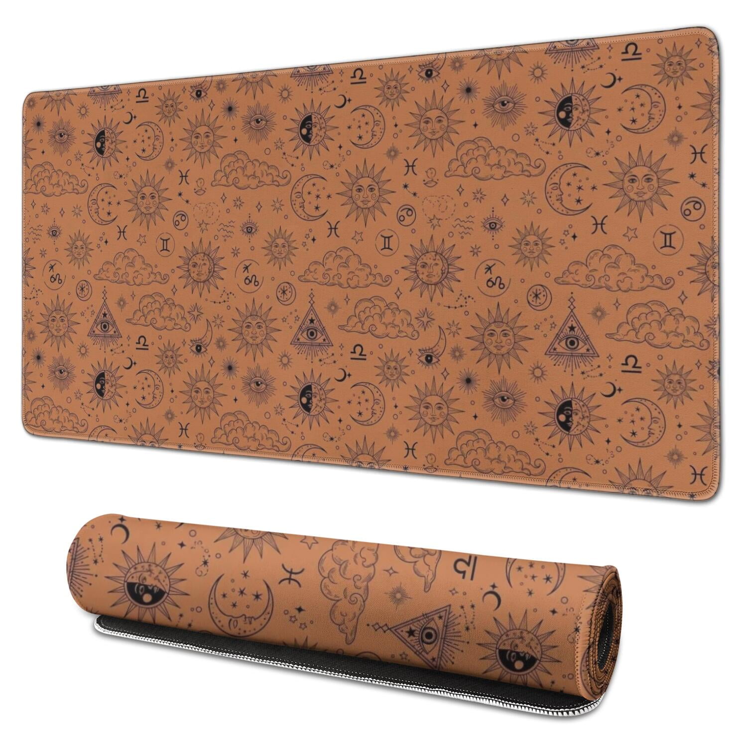 Long Mouse Pads for Desk,Orange Occult Pattern Desk Mats on Top Of Desks, Desk Mouse Pad Extra Large with 3mm Non-Slip Base and Stitched Edge for Gaming,Office,Work,Home 31.5"x15.7"