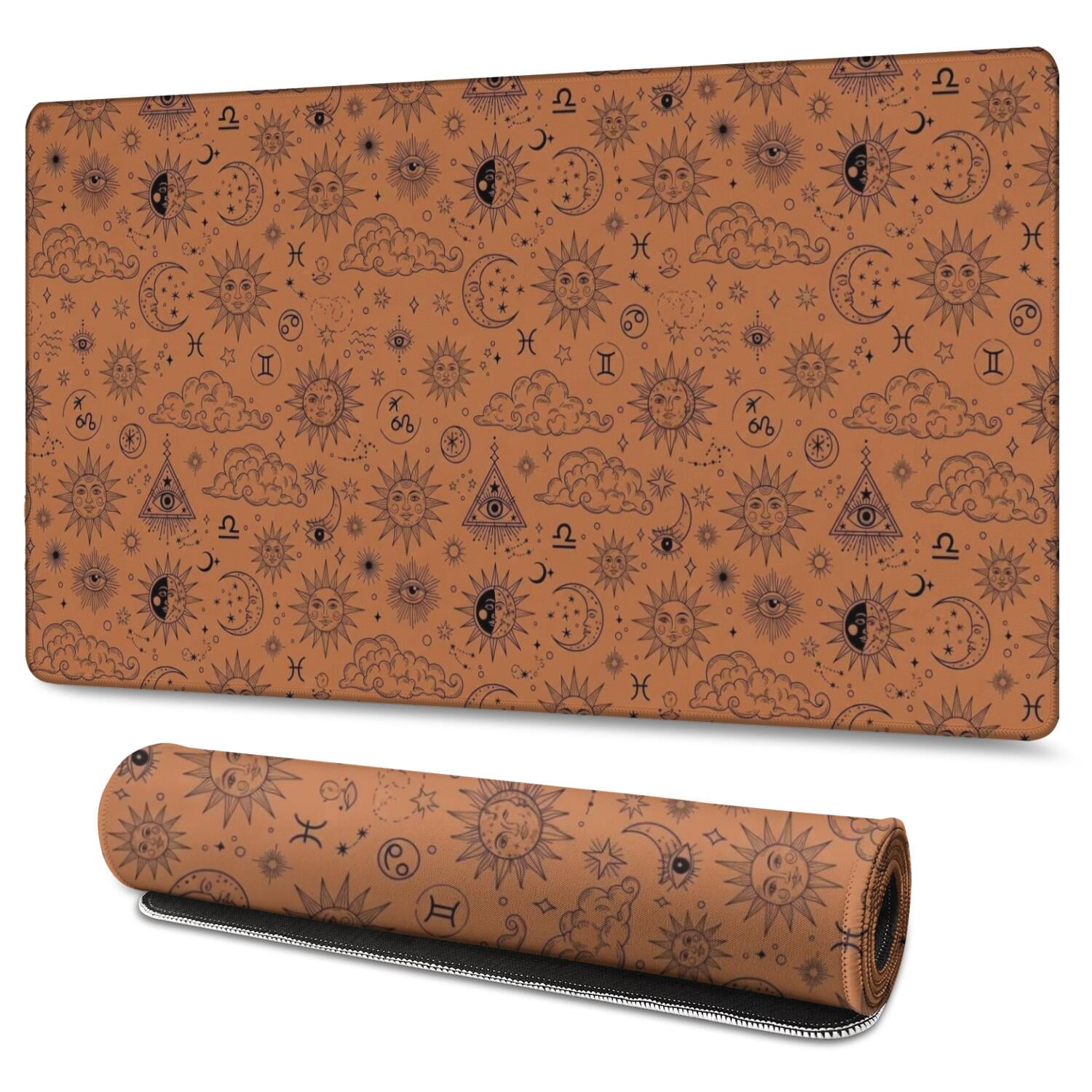 Long Mouse Pads for Desk,Orange Occult Pattern Desk Mats on Top Of Desks, Desk Mouse Pad Extra Large with 3mm Non-Slip Base and Stitched Edge for Gaming,Office,Work,Home 47.3"x23.6"