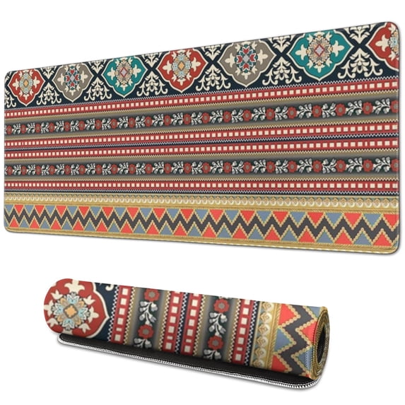 Long Mouse Pads for Desk,Orange Paisley Pattern Desk Mats on Top Of Desks, Desk Mouse Pad Extra Large with 3mm Non-Slip Base and Stitched Edge for Gaming,Office,Work,Home 31.5"x11.8"