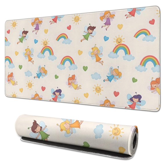 Long Mouse Pads for Desk,Pastel Fairy Rainbow Pattern Desk Mats on Top Of Desks, Desk Mouse Pad Extra Large with 3mm Non-Slip Base and Stitched Edge for Gaming,Office,Work,Home 31.5"x15.7"