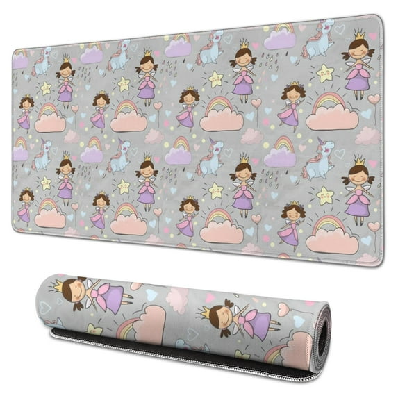 Long Mouse Pads for Desk,Pastel Princess Unicorn Pattern Desk Mats on Top Of Desks, Desk Mouse Pad Extra Large with 3mm Non-Slip Base and Stitched Edge for Gaming,Office,Work,Home 31.5"x15.7"