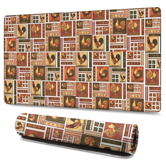 Long Mouse Pads for Desk,Patchwork Chicken Pattern Desk Mats on Top Of Desks, Desk Mouse Pad Extra Large with 3mm Non-Slip Base and Stitched Edge for Gaming,Office,Work,Home 47.3x23.6in