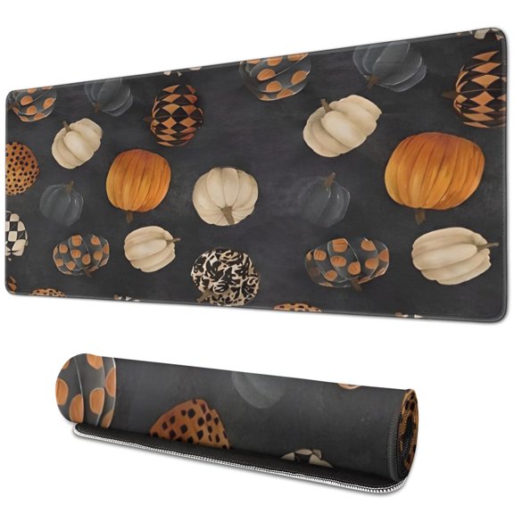 Long Mouse Pads for Desk,Patterned Pumpkins Halloween Pattern Desk Mats on Top Of Desks, Desk Mouse Pad Extra Large with 3mm Non-Slip Base and Stitched Edge for Gaming,Office,Work,Home 31.5x11.8in