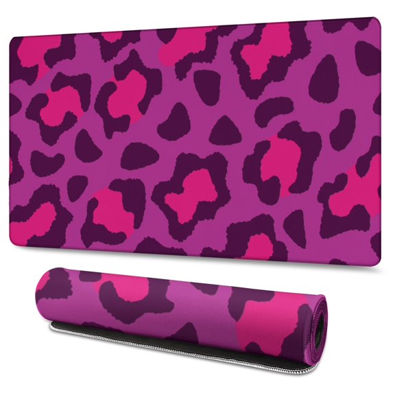 Long Mouse Pads for Desk,Pink and Black Of Leopard Print Desk Mats on Top Of Desks, Desk Mouse Pad Extra Large with 3mm Non-Slip Base and Stitched Edge for Gaming,Office,Work,Home 47.3"x23.6"