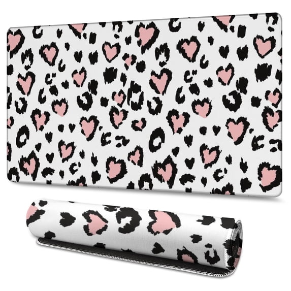 Long Mouse Pads for Desk,Pink and Black Of Leopard Print Desk Mats on Top Of Desks, Desk Mouse Pad Extra Large with 3mm Non-Slip Base and Stitched Edge for Gaming,Office,Work,Home 47.3"x23.6"