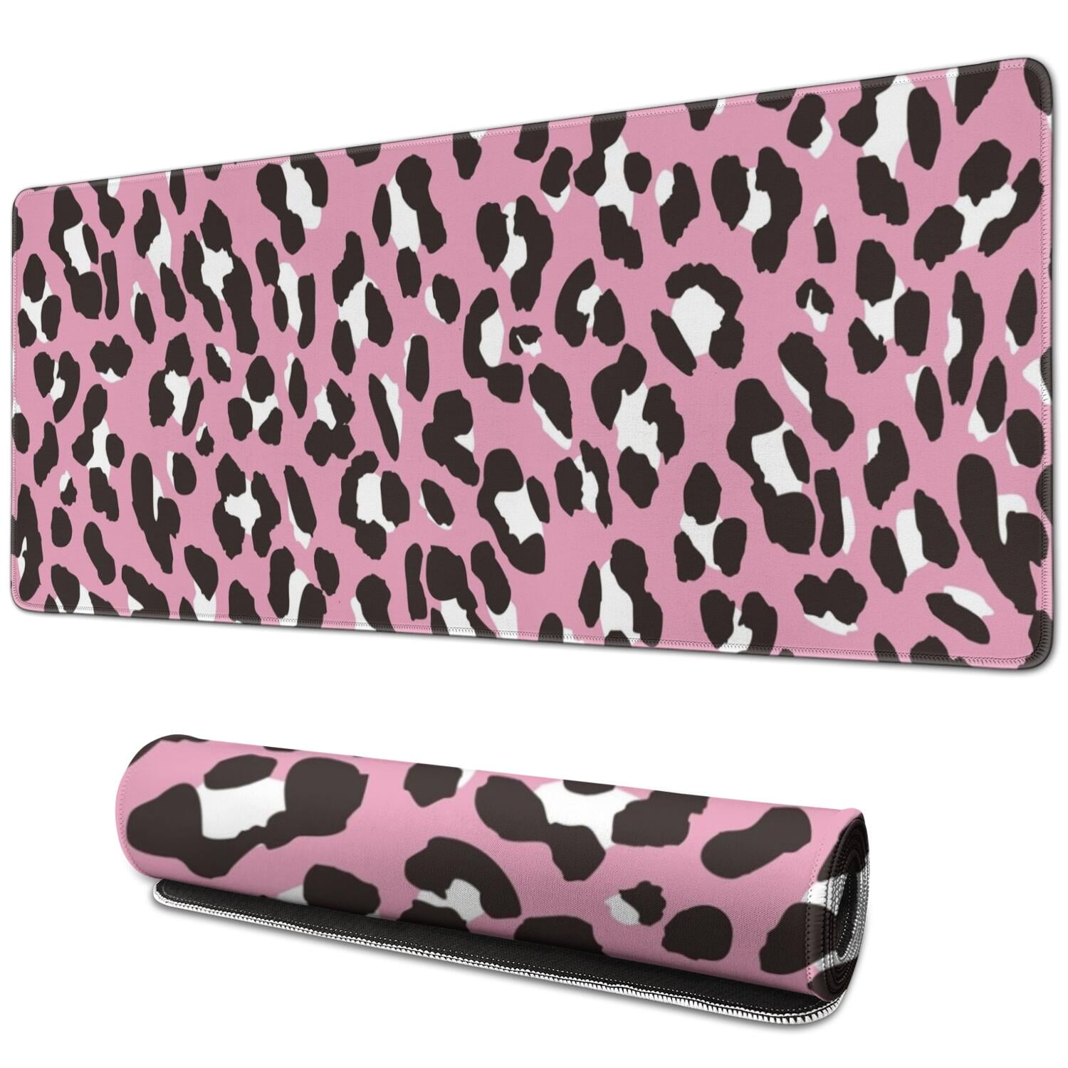 Long Mouse Pads for Desk,Pink and Black Of Leopard Print Desk Mats on Top Of Desks, Desk Mouse Pad Extra Large with 3mm Non-Slip Base and Stitched Edge for Gaming,Office,Work,Home 31.5"x11.8"