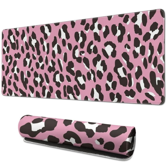 Long Mouse Pads for Desk,Pink and Black Of Leopard Print Desk Mats on Top Of Desks, Desk Mouse Pad Extra Large with 3mm Non-Slip Base and Stitched Edge for Gaming,Office,Work,Home 31.5"x11.8"