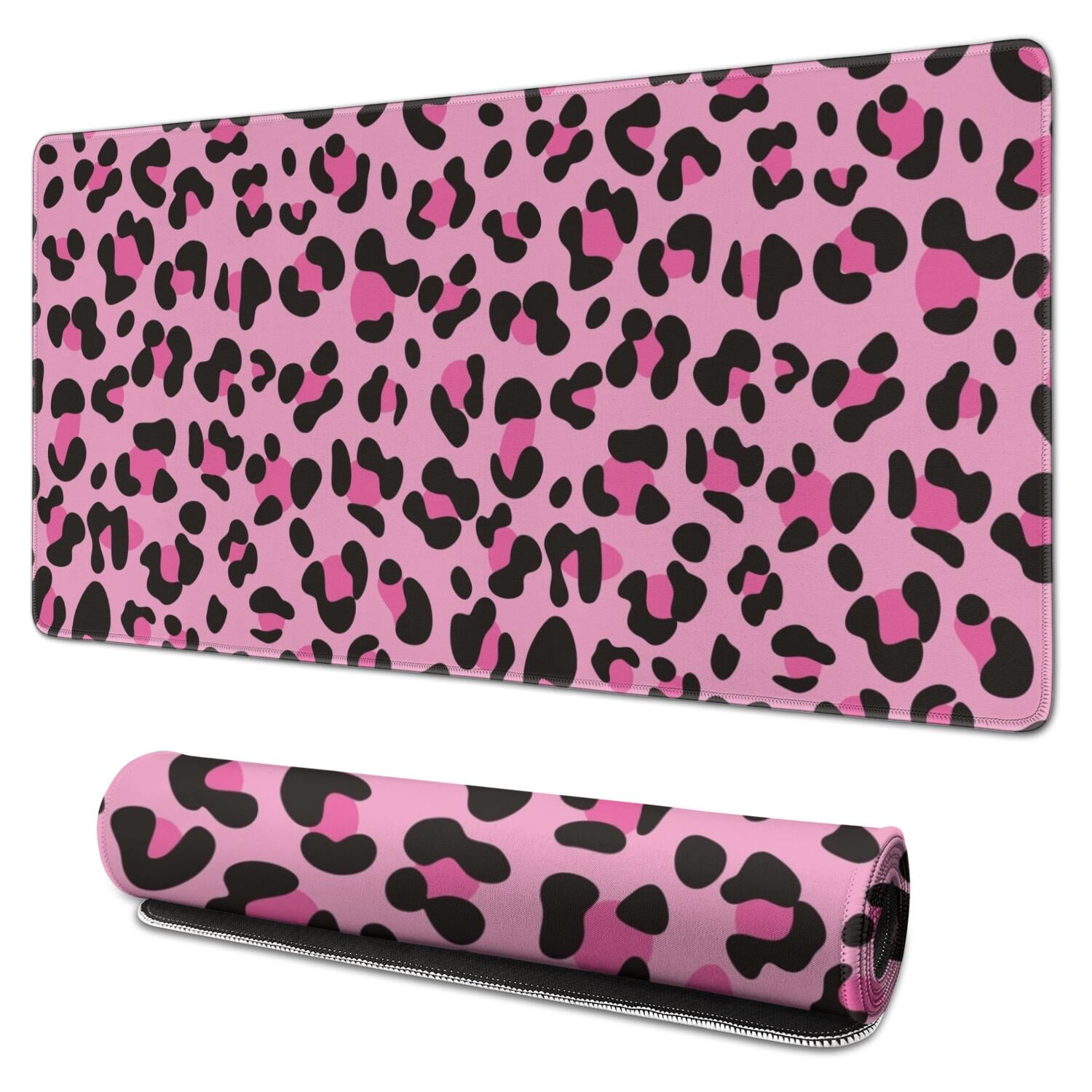 Long Mouse Pads for Desk,Pink and Black Of Leopard Print Desk Mats on Top Of Desks, Desk Mouse Pad Extra Large with 3mm Non-Slip Base and Stitched Edge for Gaming,Office,Work,Home 31.5"x15.7"