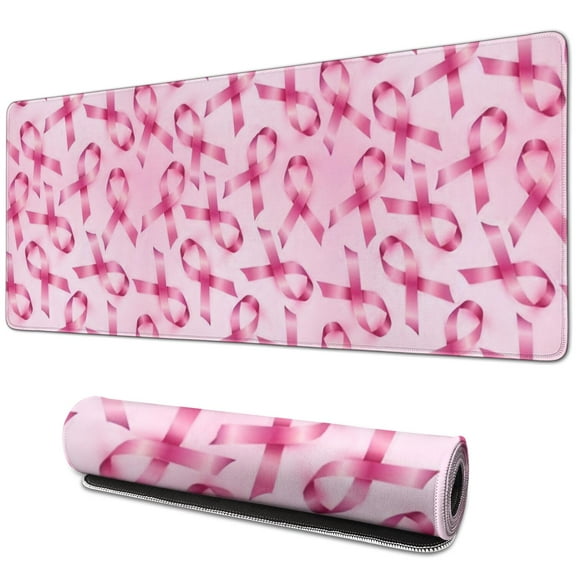Long Mouse Pads for Desk,Pink Breast Cancer Desk Mats on Top Of Desks, Desk Mouse Pad Extra Large with 3mm Non-Slip Base and Stitched Edge for Gaming,Office,Work,Home 31.5x11.8in