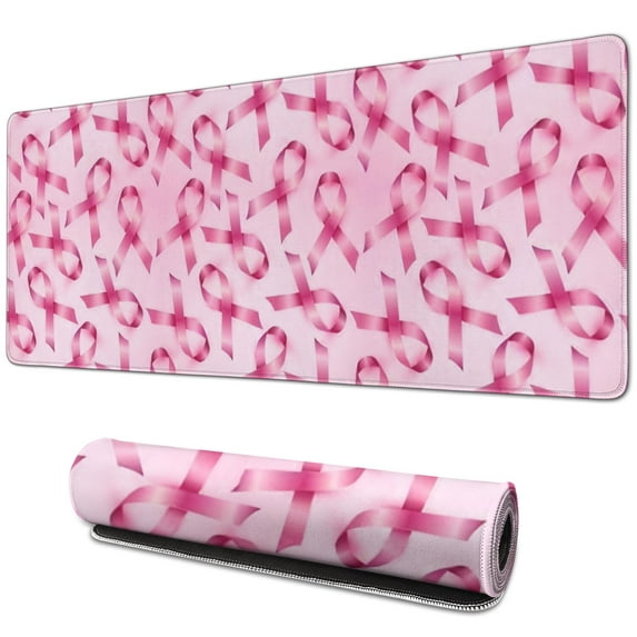 Long Mouse Pads for Desk,Pink Breast Cancer Desk Mats on Top Of Desks, Desk Mouse Pad Extra Large with 3mm Non-Slip Base and Stitched Edge for Gaming,Office,Work,Home 31.5x11.8in