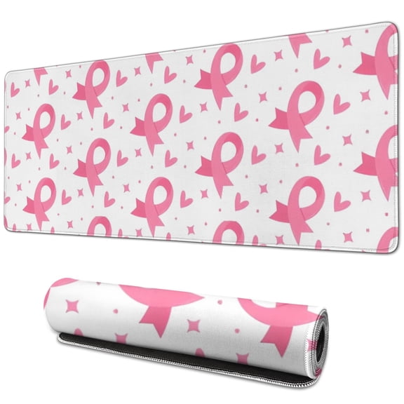 Long Mouse Pads for Desk,Pink Breast Cancer Desk Mats on Top Of Desks, Desk Mouse Pad Extra Large with 3mm Non-Slip Base and Stitched Edge for Gaming,Office,Work,Home 31.5x11.8in