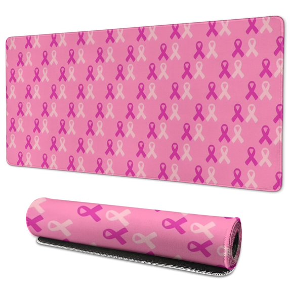 Long Mouse Pads for Desk,Pink Breast Cancer Desk Mats on Top Of Desks, Desk Mouse Pad Extra Large with 3mm Non-Slip Base and Stitched Edge for Gaming,Office,Work,Home 35.4x15.7in