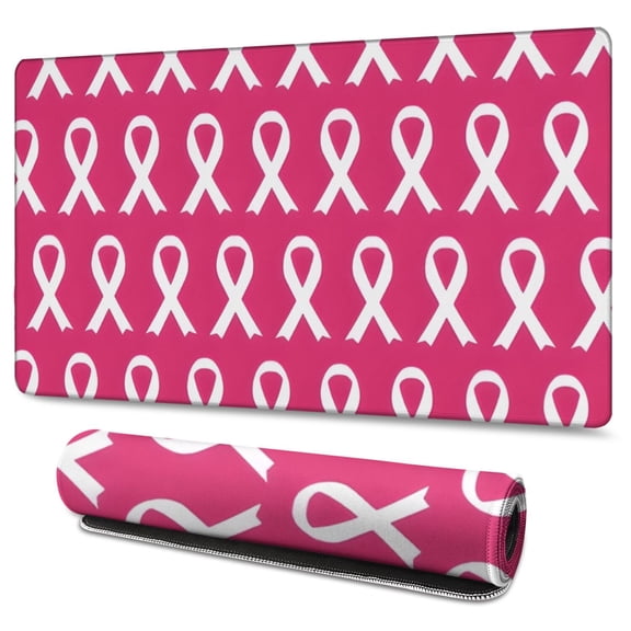 Long Mouse Pads for Desk,Pink Breast Cancer Desk Mats on Top Of Desks, Desk Mouse Pad Extra Large with 3mm Non-Slip Base and Stitched Edge for Gaming,Office,Work,Home 47.3x23.6in