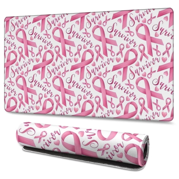 Long Mouse Pads for Desk,Pink Breast Cancer Desk Mats on Top Of Desks, Desk Mouse Pad Extra Large with 3mm Non-Slip Base and Stitched Edge for Gaming,Office,Work,Home 47.3x23.6in