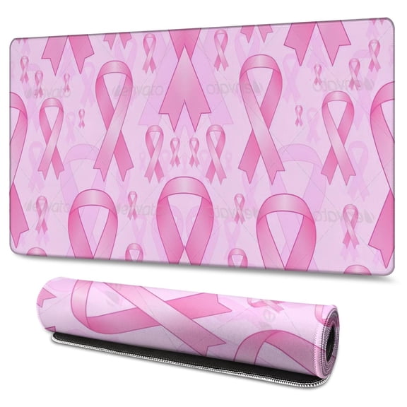 Long Mouse Pads for Desk,Pink Breast Cancer Desk Mats on Top Of Desks, Desk Mouse Pad Extra Large with 3mm Non-Slip Base and Stitched Edge for Gaming,Office,Work,Home 47.3x23.6in