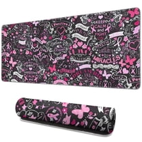 Long Mouse Pads for Desk,Pink Breast Cancer and Love Desk Mats on Top Of Desks, Desk Mouse Pad Extra Large with 3mm Non-Slip Base and Stitched Edge for Gaming,Office,Work,Home 31.5x11.8in