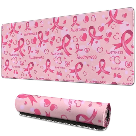 Long Mouse Pads for Desk,Pink Breast Cancer and Love Desk Mats on Top Of Desks, Desk Mouse Pad Extra Large with 3mm Non-Slip Base and Stitched Edge for Gaming,Office,Work,Home 31.5x11.8in
