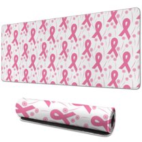 Long Mouse Pads for Desk,Pink Breast Cancer and Pioneer Flower Desk Mats on Top Of Desks, Desk Mouse Pad Extra Large with 3mm Non-Slip Base and Stitched Edge for Gaming,Office,Work,Home 31.5x11.8in