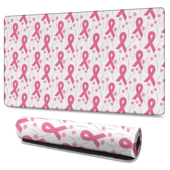 Long Mouse Pads for Desk,Pink Breast Cancer and Pioneer Flower Desk Mats on Top Of Desks, Desk Mouse Pad Extra Large with 3mm Non-Slip Base and Stitched Edge for Gaming,Office,Work,Home 47.3x23.6in