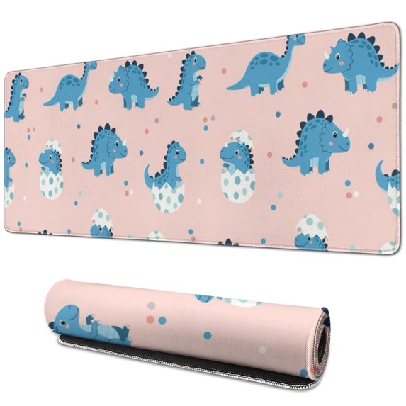 Long Mouse Pads for Desk,Pink Cartoon Dinosaurs Eggs Pattern Desk Mats on Top Of Desks, Desk Mouse Pad Extra Large with 3mm Non-Slip Base and Stitched Edge for Gaming,Office,Work,Home 31.5"x11.8"