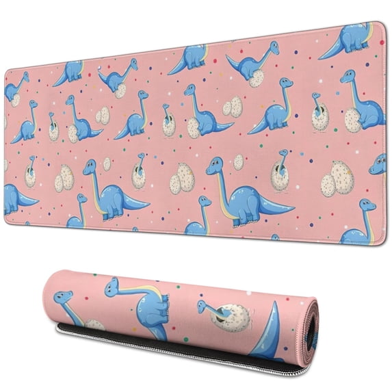 Long Mouse Pads for Desk,Pink Cartoon Dinosaurs Eggs Pattern Desk Mats on Top Of Desks, Desk Mouse Pad Extra Large with 3mm Non-Slip Base and Stitched Edge for Gaming,Office,Work,Home 31.5"x11.8"