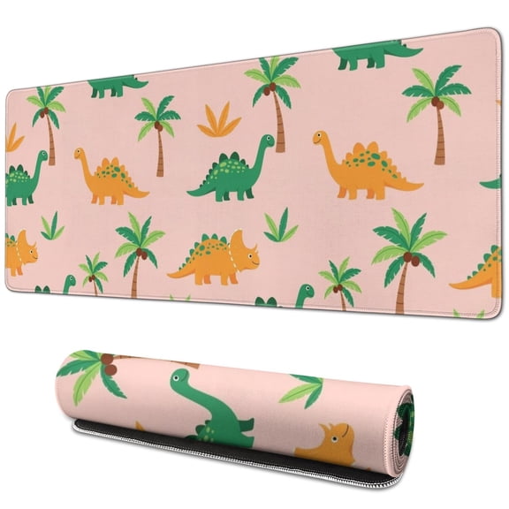 Long Mouse Pads for Desk,Pink Cartoon Dinosaurs Palms Pattern Desk Mats on Top Of Desks, Desk Mouse Pad Extra Large with 3mm Non-Slip Base and Stitched Edge for Gaming,Office,Work,Home 31.5"x11.8"