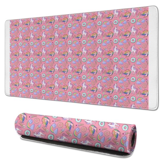 Long Mouse Pads for Desk,Pink Cartoon Unicorn Dessert Pattern Desk Mats on Top Of Desks, Desk Mouse Pad Extra Large with 3mm Non-Slip Base and Stitched Edge for Gaming,Office,Work,Home 31.5"x15.7"