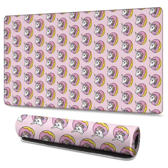 Long Mouse Pads for Desk,Pink Cartoon Unicorn Donut Pattern Desk Mats on Top Of Desks, Desk Mouse Pad Extra Large with 3mm Non-Slip Base and Stitched Edge for Gaming,Office,Work,Home 47.3"x23.6"
