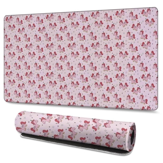Long Mouse Pads for Desk,Pink Cartoon Unicorn Pattern Desk Mats on Top Of Desks, Desk Mouse Pad Extra Large with 3mm Non-Slip Base and Stitched Edge for Gaming,Office,Work,Home 47.3"x23.6"