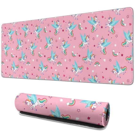 Long Mouse Pads for Desk,Pink Cartoon Unicorn Pattern Desk Mats on Top Of Desks, Desk Mouse Pad Extra Large with 3mm Non-Slip Base and Stitched Edge for Gaming,Office,Work,Home 31.5"x11.8"