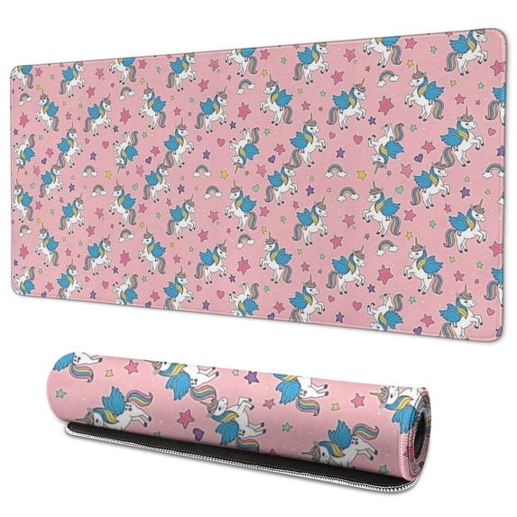 Long Mouse Pads for Desk,Pink Cartoon Unicorn Star Pattern Desk Mats on Top Of Desks, Desk Mouse Pad Extra Large with 3mm Non-Slip Base and Stitched Edge for Gaming,Office,Work,Home 35.4"x15.7"