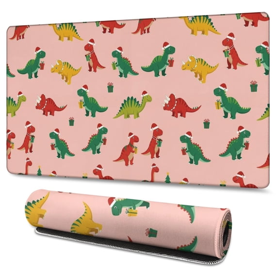 Long Mouse Pads for Desk,Pink Christmas Dinosaurs Pattern Desk Mats on Top Of Desks, Desk Mouse Pad Extra Large with 3mm Non-Slip Base and Stitched Edge for Gaming,Office,Work,Home 47.3"x23.6"
