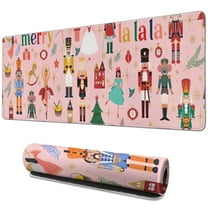 Long Mouse Pads for Desk,Pink Christmas Nutcracker Pattern Desk Mats on Top Of Desks, Desk Mouse Pad Extra Large with 3mm Non-Slip Base and Stitched Edge for Gaming,Office,Work,Home 31.5x11.8in