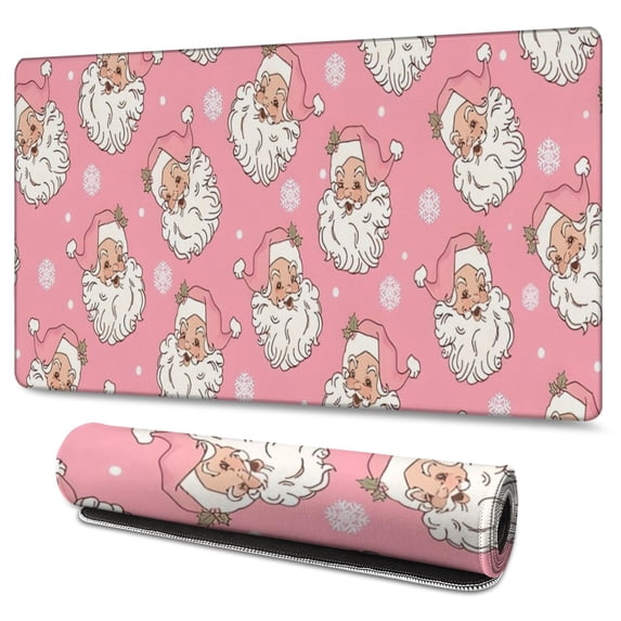 Long Mouse Pads for Desk,Pink Christmas Santa Pattern Desk Mats on Top Of Desks, Desk Mouse Pad Extra Large with 3mm Non-Slip Base and Stitched Edge for Gaming,Office,Work,Home 47.3x23.6in