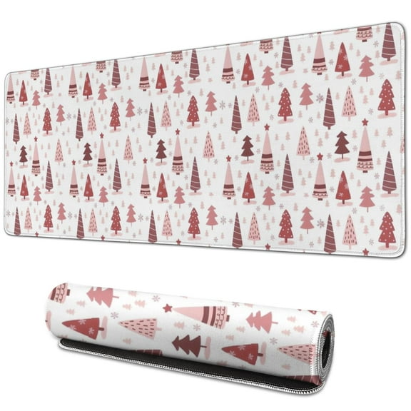 Long Mouse Pads for Desk,Pink Christmas Tree Pattern Desk Mats on Top Of Desks, Desk Mouse Pad Extra Large with 3mm Non-Slip Base and Stitched Edge for Gaming,Office,Work,Home 31.5x11.8in