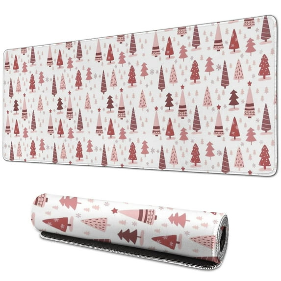 Long Mouse Pads for Desk,Pink Christmas Tree Pattern Desk Mats on Top Of Desks, Desk Mouse Pad Extra Large with 3mm Non-Slip Base and Stitched Edge for Gaming,Office,Work,Home 31.5x11.8in