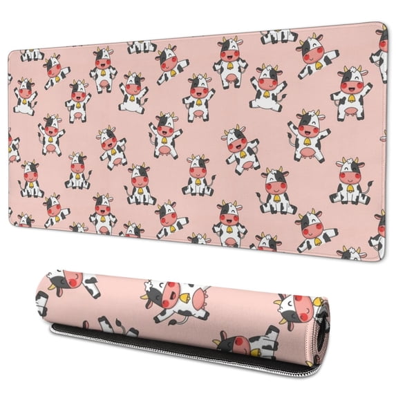 Long Mouse Pads for Desk,Pink Cow Bell Pattern Desk Mats on Top Of Desks, Desk Mouse Pad Extra Large with 3mm Non-Slip Base and Stitched Edge for Gaming,Office,Work,Home 35.4"x15.7"