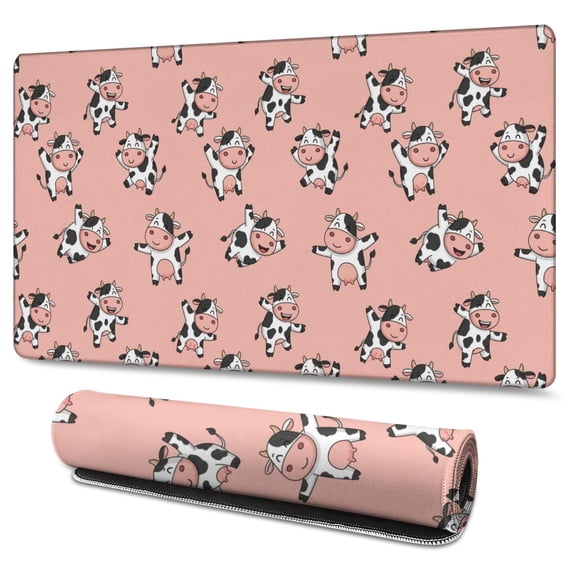 Long Mouse Pads for Desk,Pink Cow Happy Pattern Desk Mats on Top Of Desks, Desk Mouse Pad Extra Large with 3mm Non-Slip Base and Stitched Edge for Gaming,Office,Work,Home 47.3"x23.6"