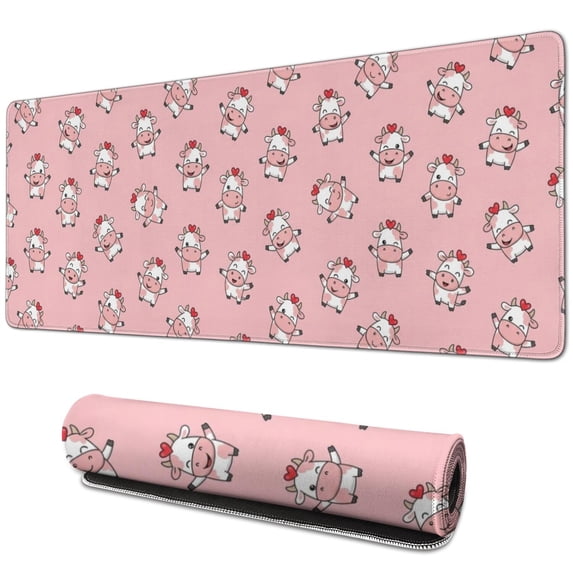 Long Mouse Pads for Desk,Pink Cow Heart Pattern Desk Mats on Top Of Desks, Desk Mouse Pad Extra Large with 3mm Non-Slip Base and Stitched Edge for Gaming,Office,Work,Home 31.5"x11.8"