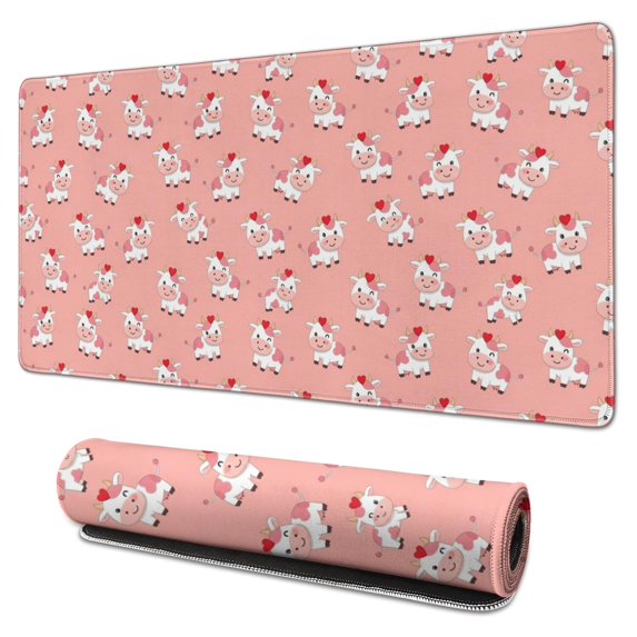 Long Mouse Pads for Desk,Pink Cow Heart Pattern Desk Mats on Top Of Desks, Desk Mouse Pad Extra Large with 3mm Non-Slip Base and Stitched Edge for Gaming,Office,Work,Home 31.5"x15.7"