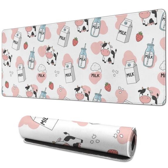 Long Mouse Pads for Desk,Pink Cow Milk Pattern Desk Mats on Top Of Desks, Desk Mouse Pad Extra Large with 3mm Non-Slip Base and Stitched Edge for Gaming,Office,Work,Home 31.5"x11.8"