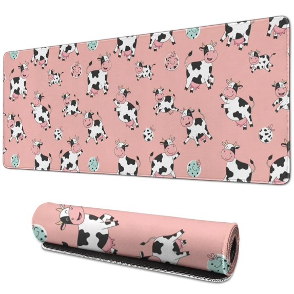 Long Mouse Pads for Desk,Pink Cow Spotted Pattern Desk Mats on Top Of Desks, Desk Mouse Pad Extra Large with 3mm Non-Slip Base and Stitched Edge for Gaming,Office,Work,Home 31.5"x11.8"