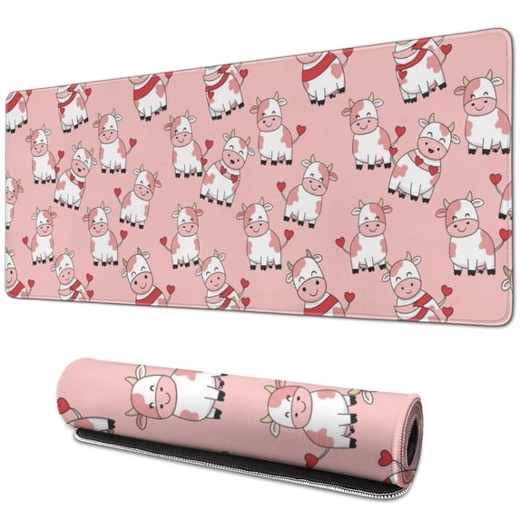Long Mouse Pads for Desk,Pink Cow Sweater Pattern Desk Mats on Top Of Desks, Desk Mouse Pad Extra Large with 3mm Non-Slip Base and Stitched Edge for Gaming,Office,Work,Home 31.5"x11.8"