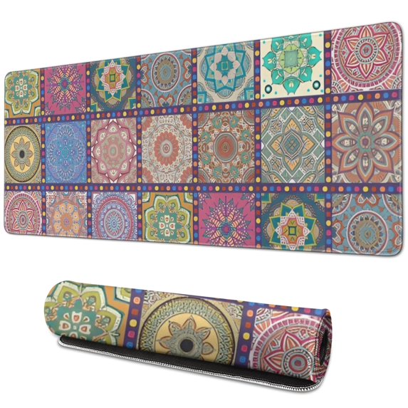 Long Mouse Pads for Desk,Pink Diverse Mandala Pattern Desk Mats on Top Of Desks, Desk Mouse Pad Extra Large with 3mm Non-Slip Base and Stitched Edge for Gaming,Office,Work,Home 31.5"x11.8"