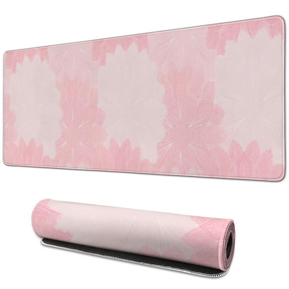 Long Mouse Pads for Desk,Pink Floral and Petal Pattern Desk Mats on Top Of Desks, Desk Mouse Pad Extra Large with 3mm Non-Slip Base and Stitched Edge for Gaming,Office,Work,Home 31.5"x11.8"
