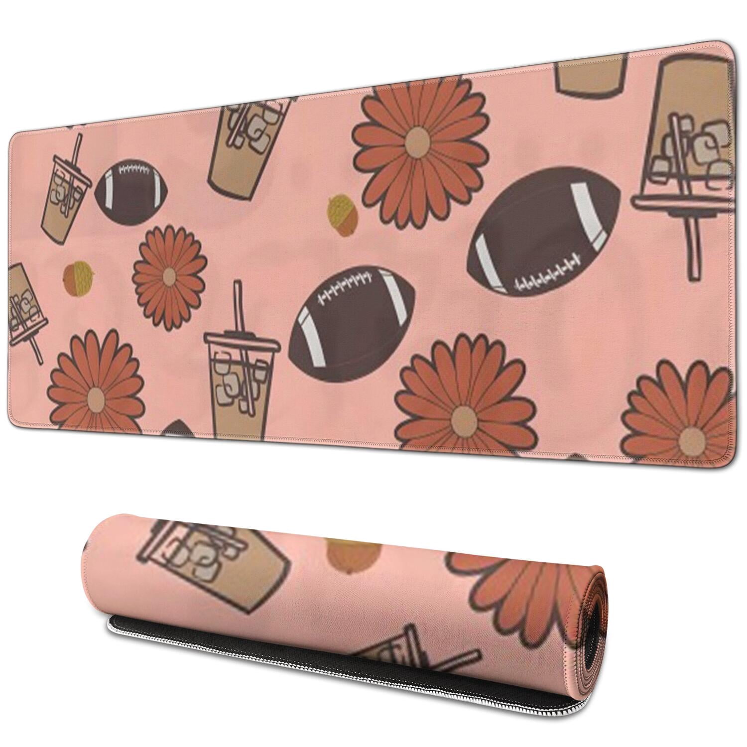 Long Mouse Pads for Desk,Pink Football and Drinks Pattern Desk Mats on Top Of Desks, Desk Mouse Pad Extra Large with 3mm Non-Slip Base and Stitched Edge for Gaming,Office,Work,Home 31.5"x11.8"