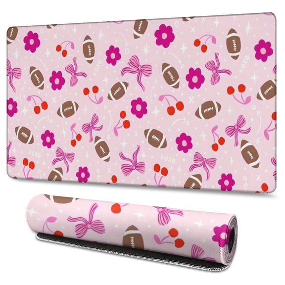 Long Mouse Pads for Desk,Pink Football and Flowers Pattern Desk Mats on Top Of Desks, Desk Mouse Pad Extra Large with 3mm Non-Slip Base and Stitched Edge for Gaming,Office,Work,Home 47.3"x23.6"