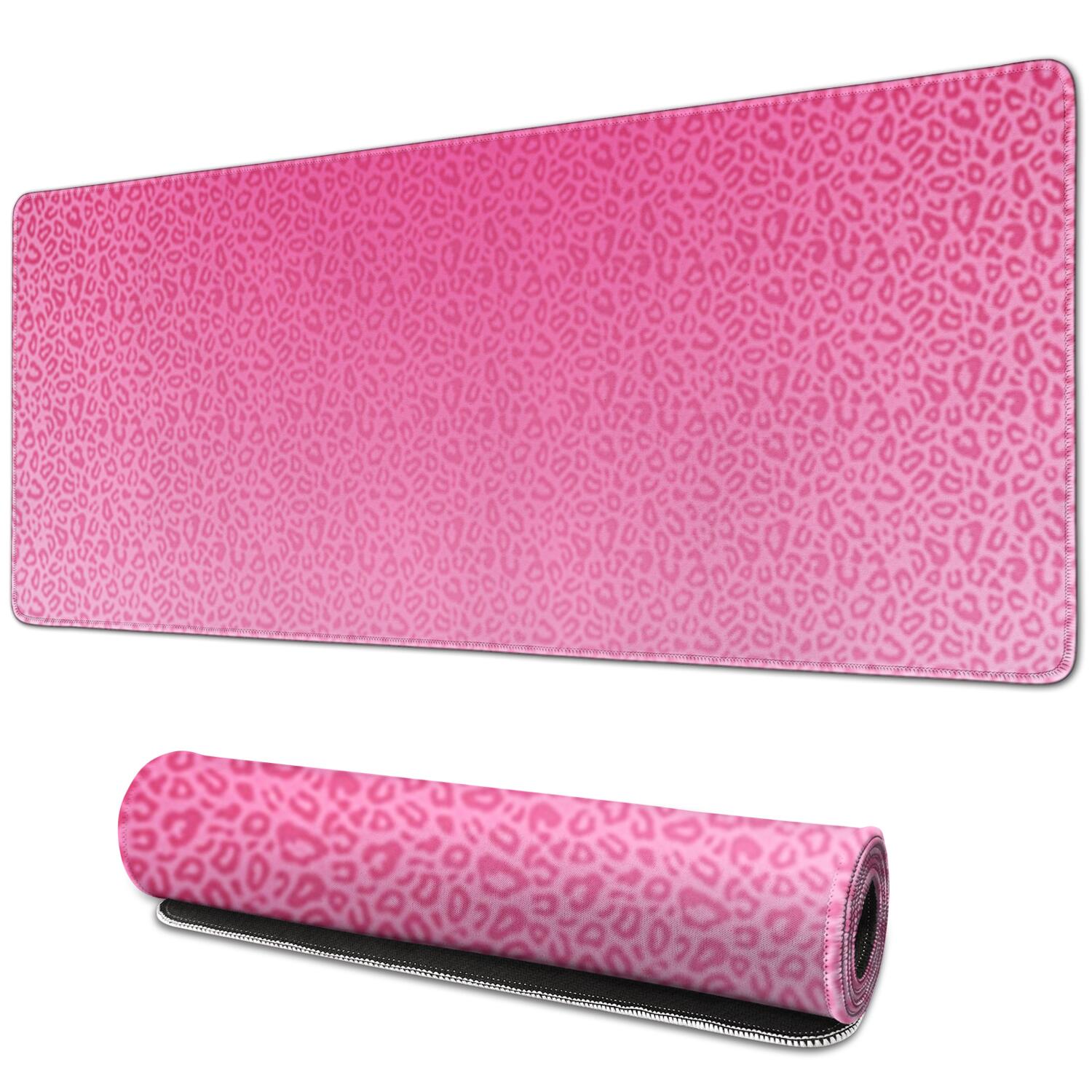 Long Mouse Pads for Desk,Pink Gradient Leopard Print Desk Mats on Top Of Desks, Desk Mouse Pad Extra Large with 3mm Non-Slip Base and Stitched Edge for Gaming,Office,Work,Home 31.5"x11.8"